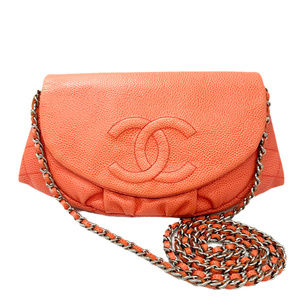 CHANEL Chain Wallet Half Moon Pink Caviar Skin